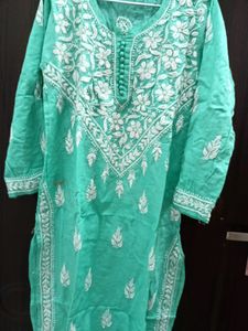 !SALE! SeaGreen Chickankari Handwork Cotton Kurta