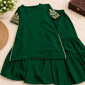 Elegant Green Embroidered Shrara suit