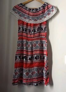 Boho Off-Shoulder Elephant Print Dress