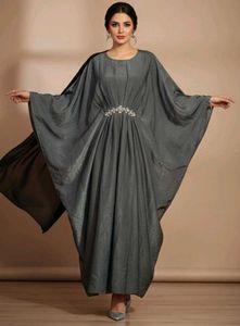 Elegant Dubai Kaftan Gray Abaya, Burqua