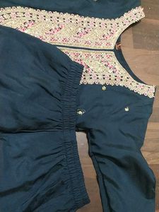 Embroidered Teal Kurta Set with Pants