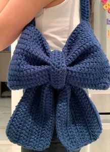 Chunky Blue Bow Crochet Shoulder Bag