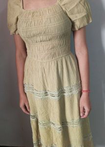Light Yellow Off-Shoulder Smocked Dress