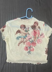 SHEIN Mesh Angel Print Top