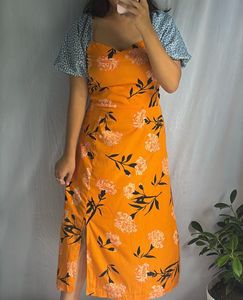 Orange Floral Midi Dress