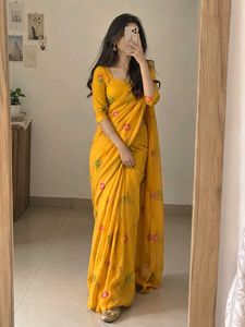 yellow chiffon saree