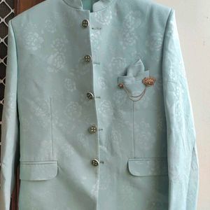 Men's Light Blue Brocade Nehru Jacket