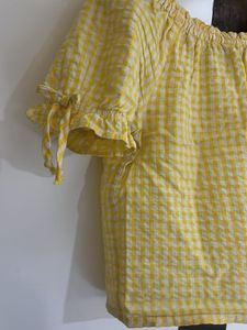 Yellow Gingham Off-Shoulder Top