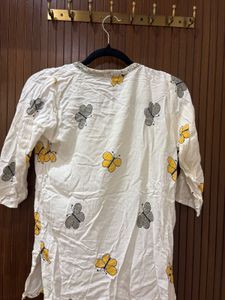 White Kurta with Butterfly Print