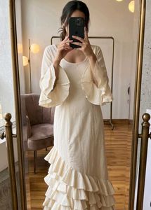 Cream Ruffled Maxi Dress