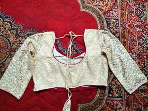 Lace Blouse with Red Piping