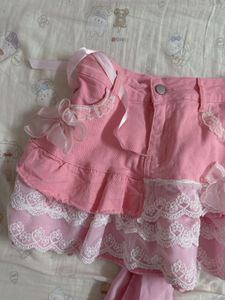 Pink Ruffle Lace Mini Skirt