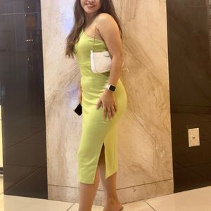 Lime Green One-Shoulder Midi Dress