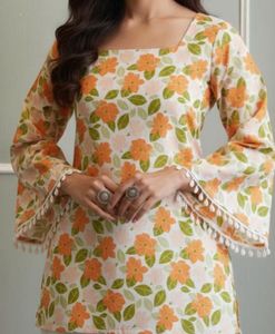 Floral Print Kurta with Bell Sleeves