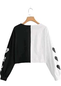 Split Color Crop Top with Heart Detail