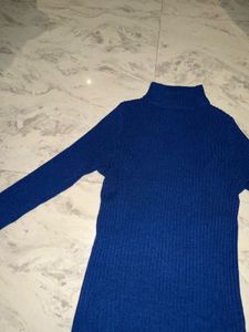 Blue Ribbed Turtleneck Sweater