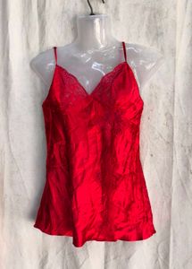I. Lace Trim Red Cami Top