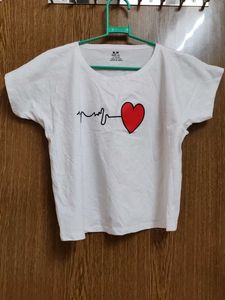 White T-Shirt with Heartbeat & Heart Graphic