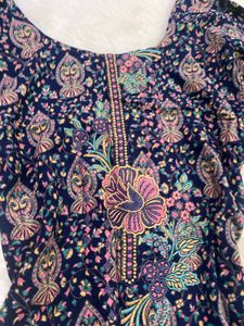 Deep Navy Blue Printed Kurti &amp; Pants Set