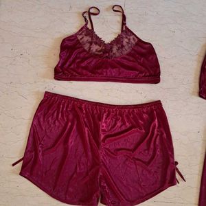 Six Piece Bridal Night Wear Set In Satin &amp; Lace