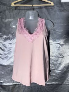Pink Lace Trim V-Neck Tank Top