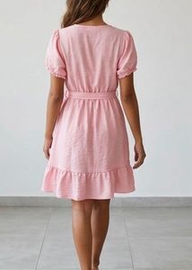 Pink Wrap Dress with Ruffle Hem