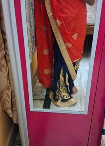Stunning orange and Navy Blue Saree