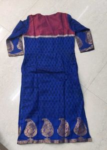 Blue Kurta with Maroon Embellishment