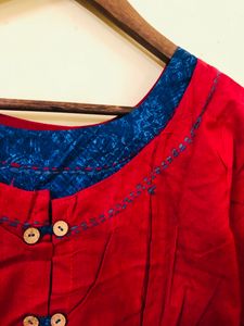 Red Cotton Silk Gown With Suta Work