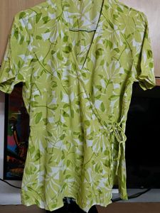 Lime Green Leaf Print Wrap Top