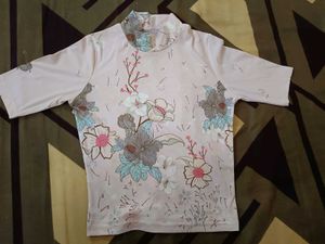Floral Print Mock Neck Top