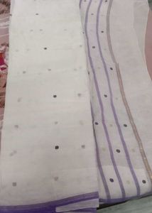 White Saree with Purple Border