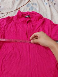 Vibrant Pink Ribbed Mock Neck Top