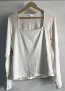 H&amp;M Cream Square Neck Long Sleeve Top