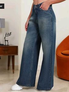 Wide Leg Blue Denim Jeans