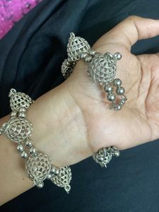 Silver Tone Intricate Jhumka Bangles