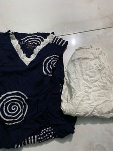 Navy Blue Kurta Set with White Pants