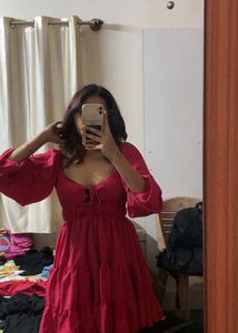 chic Hot Pink Ruffled Mini Dress