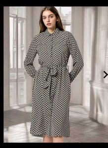 Patterned Shirt Dress with Tie Waist