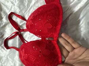 Red Lace Bra with Rhinestones