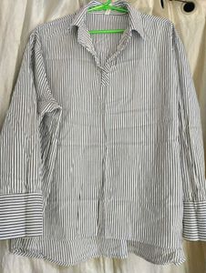 Striped oversized shirt for women -white & navy