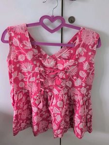 Pink cotton corset kurti top (peplum)