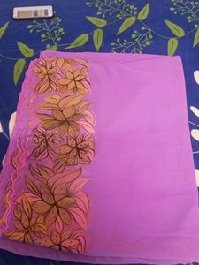 Elegant Lavender Saree with Floral Border