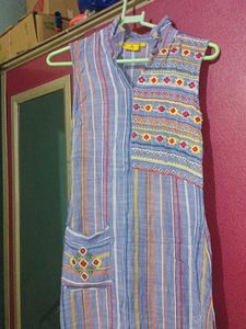 Women's Blue Striped Ethnic Kurta