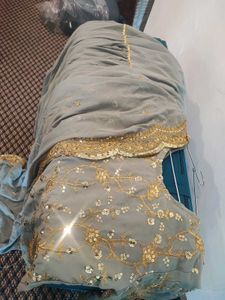 Elegant  Grey Kurta with Gold Embroidered Sharara