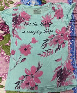 Aqua Blue Floral Graphic T-Shirt