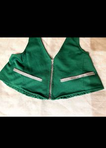 Green Halter Zip Crop Top