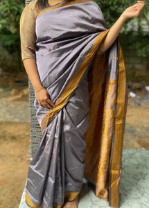 Elegant Grey Saree with Golden Border