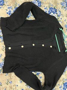 Black Knit Button-Up Sweater