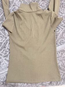Ribbed Long Sleeve Top with Collar Detail